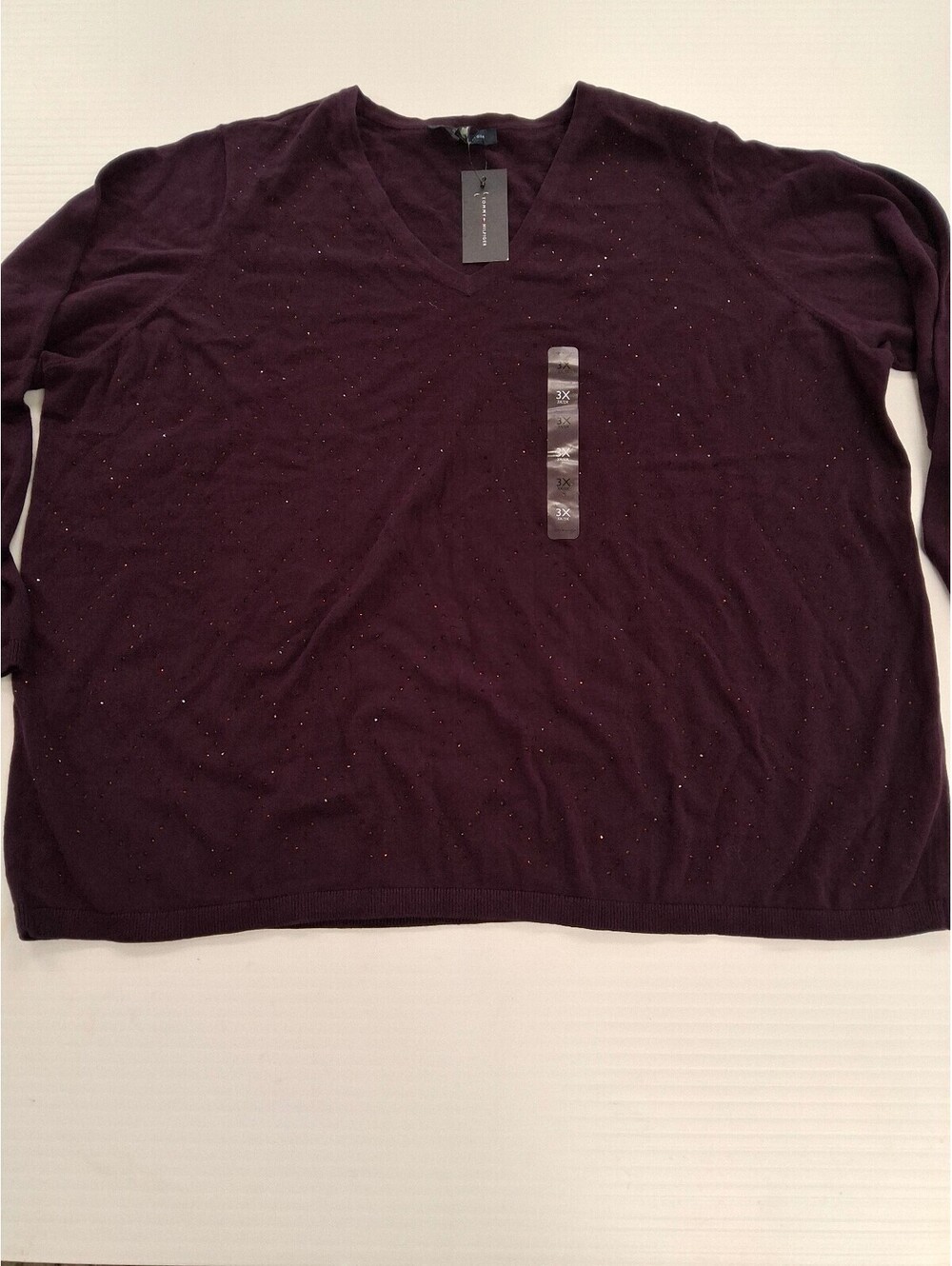 Tommy Hilfiger Women's 3X Purple V-Neck Sweater with Rhinestone Detail